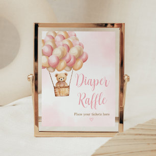 Poster Urso Cor-de-rosa Balão de Ar Quente Raffle Fralda