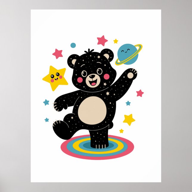 Poster Urso Cósmico com Estrelas e Planetas - Espaço Cóni (Frente)