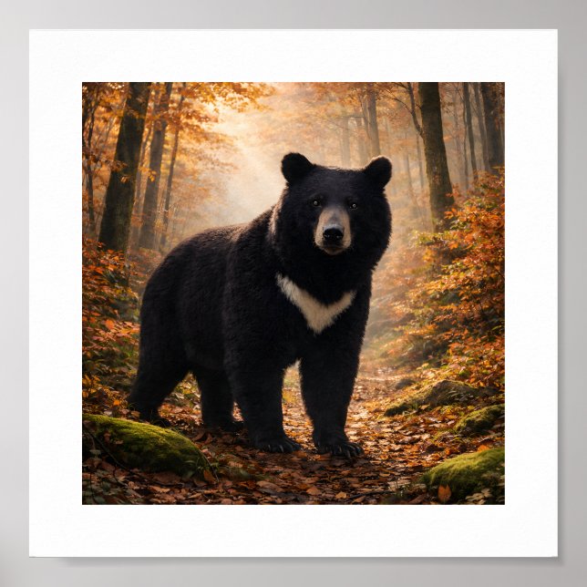 Poster Urso da Lua Japonês na Floresta de Outono – Impres (Frente)