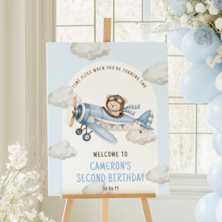 Poster Urso de avião de boas-vindas de aniversário