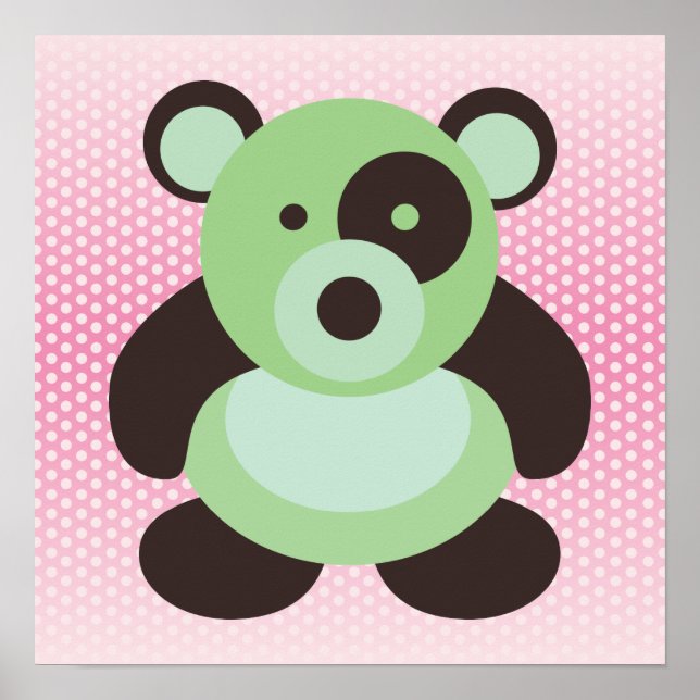 Pôster Urso de Bebê Verde Menta e Rosa (Frente)