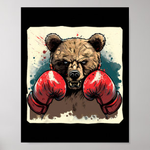 Poster Urso de Boxer com Luvas de Boxin Caixa Engraçado