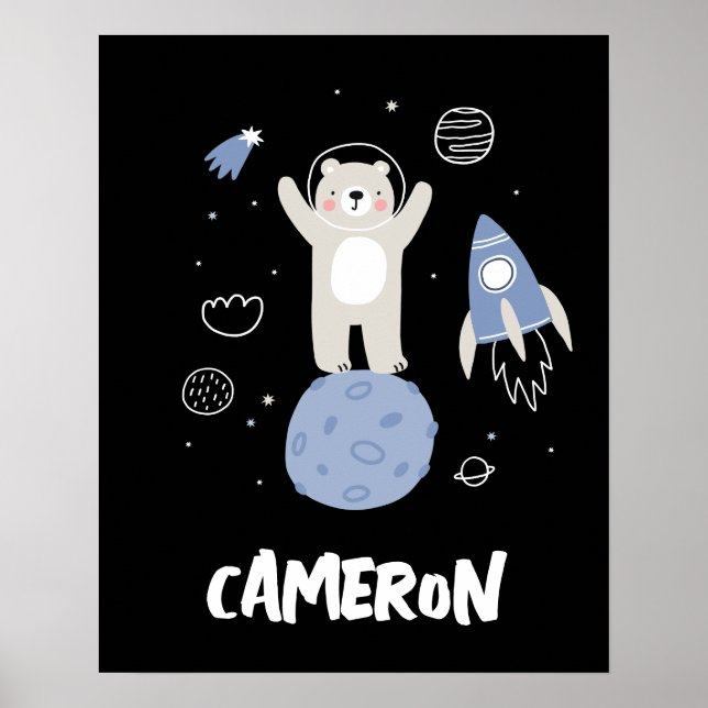 Poster Urso de Cartoon Bonito no Espaço (Frente)