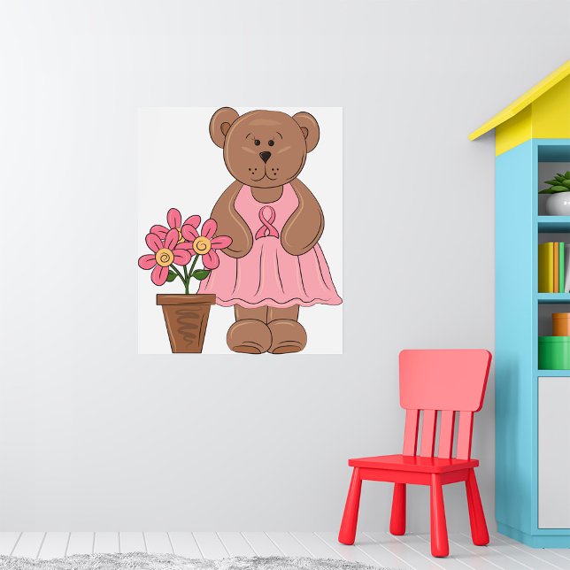 Poster Urso de Consciência do Cancer em Vestido Rosa (Criador carregado)