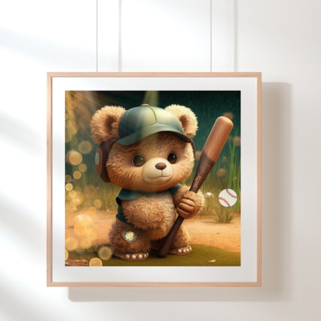 Poster Urso de Cute jogando Baseball Personalizado (Criador carregado)