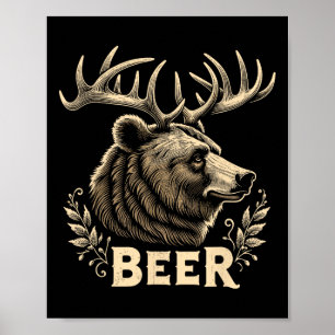 Poster Urso De Design Da Vintagem Engraçado Com Cerveja C