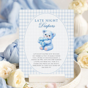 Poster Urso de Gingham Azul Churrasco de Bebê Neutro