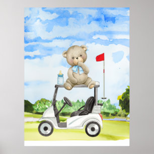 Poster Urso de Golfe Teddy no Carrinho de Golfe para Bebê
