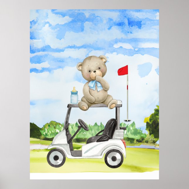 Poster Urso de Golfe Teddy no Carrinho de Golfe para Bebê (Frente)