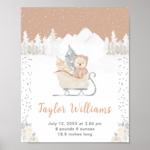 Poster Urso de Inverno Trenó Marrom Estatísticas de Nasci