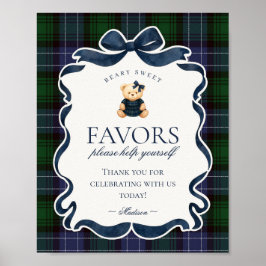Poster Urso de Laço Coquete Préppy Placar de Favoritos de