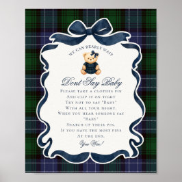 Poster Urso de Laço Coquete Préppy Xadrez Não Diga Bebê J