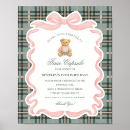 Poster Urso de Laço Coquete Rosa Cápsula do Tempo de Aniv