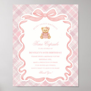 Poster Urso de Laço Coquete Rosa Cápsula do Tempo de Aniv