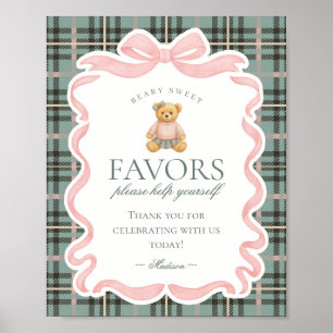 Poster Urso de Laço Coquete Rosa Sinal de Favor de Festa