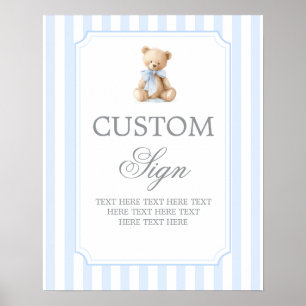 Poster urso de listras azuis sinal personalizado