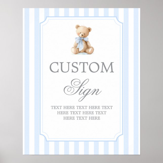 Poster urso de listras azuis sinal personalizado (Frente)