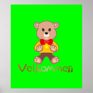 Poster Urso de Maçã Verde Bem-vindo