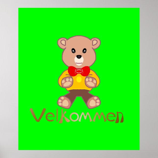 Poster Urso de Maçã Verde Bem-vindo   (Frente)