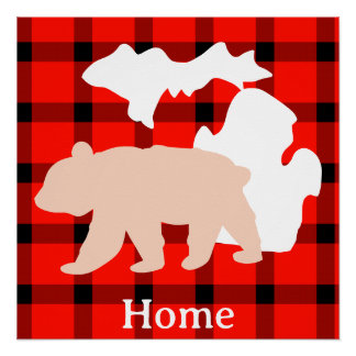 Pôster Urso de Michigan em Casa em Buffalo Plaid