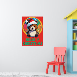 Poster Urso de Natal Bonito Adorável Kawaii Chibi