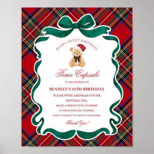 Poster Urso de Natal em Xadrez Escocês Cápsula do Tempo d