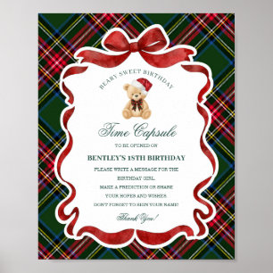 Poster Urso de Natal em Xadrez Escocês Cápsula do Tempo d