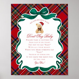Poster Urso de Natal Xadrez Vermelho Não Diga Jogo de Beb