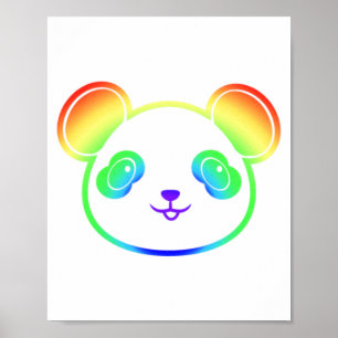 Poster Urso De Panda Bonito Nas Cores Do Arco-Íris