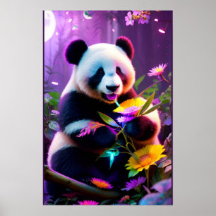 Poster Urso de Panda e Flores