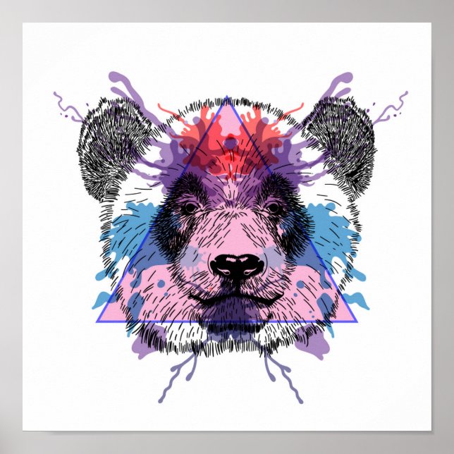 Poster Urso de Panda Geométrico (Frente)