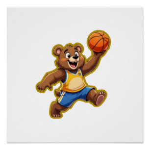 Pôster Urso de pelúcia 3D fofo jogando basquete – Adoráve