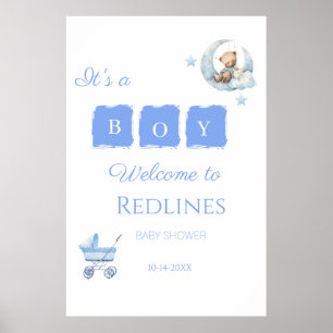 Poster Urso de Pelúcia Azul É um Menino Churrasco de Bebê