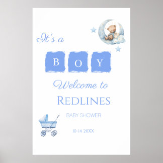 Poster Urso de Pelúcia Azul É um Menino Churrasco de Bebê