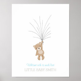 Poster Urso de pelúcia azul para livro de visitas de chá