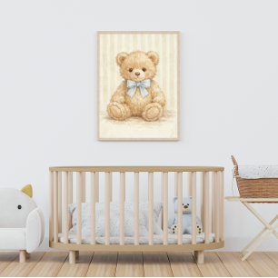 Poster Urso de pelúcia Berçário Boho Vintage Aquarela