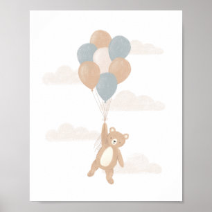 Poster Urso de Pelúcia com Balões Azuis