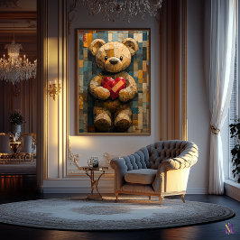 Poster Urso de Pelúcia com Coração em Estilo Vidro Colori