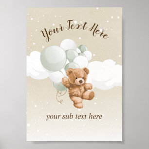 Poster Urso de Pelúcia com Letreiro de Mesa de Balões de 