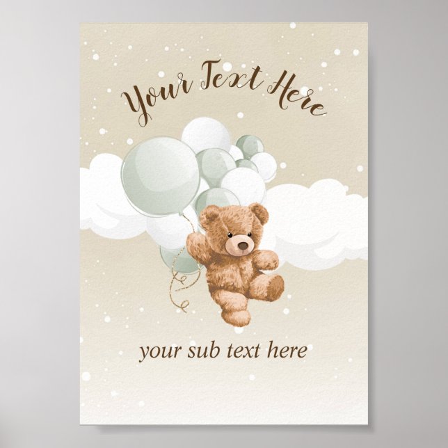 Poster Urso de Pelúcia com Letreiro de Mesa de Balões de  (Frente)