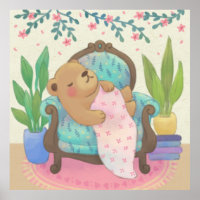 Urso de pelúcia em ilustração de poltrona vintage