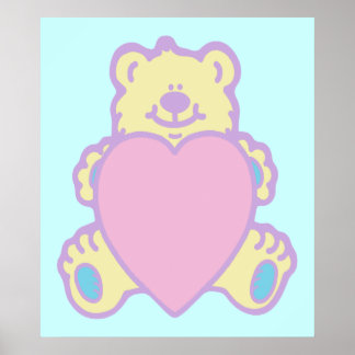 Pôster Urso de Pelúcia Fofo Coração de Amor