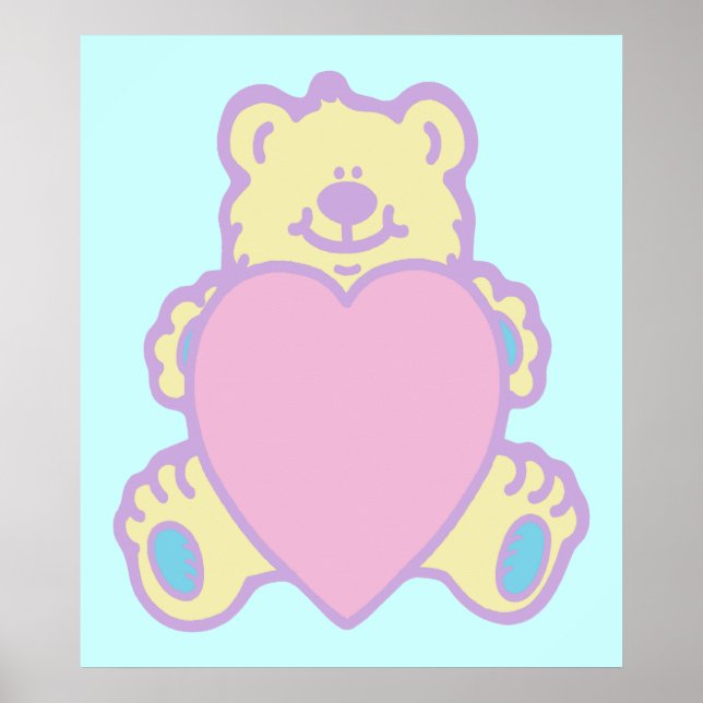 Pôster Urso de Pelúcia Fofo Coração de Amor (Frente)