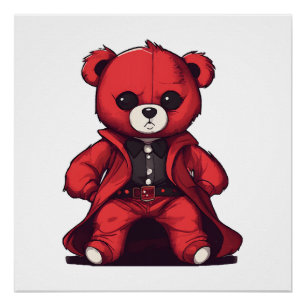 Pôster Urso de pelúcia fofo menino vermelho