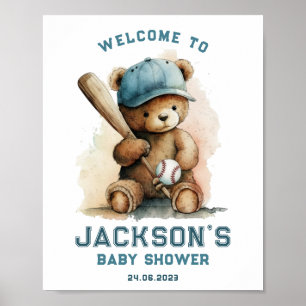 Poster Urso de Pelúcia Jogador de Beisebol Menino Bem-vin