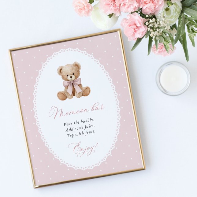 Poster Urso de Pelúcia, Laço Rosa, Bolinhas Rosa, Barra M (Criador carregado)