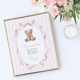 Poster Urso de Pelúcia, Laço Rosa, Listras Rosas, Barra M
