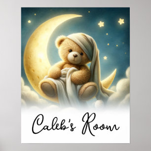 Poster Urso de pelúcia na Lua Estrelas Céu Celestial