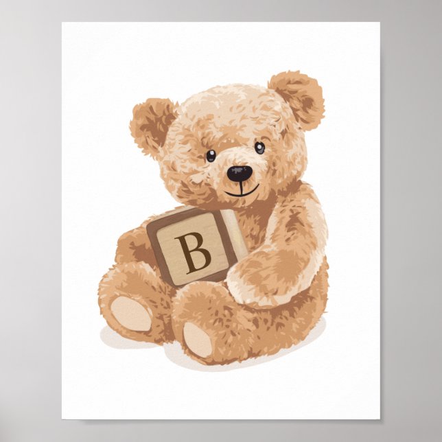 Poster Urso de pelúcia neutro personalizável com bloco (Frente)