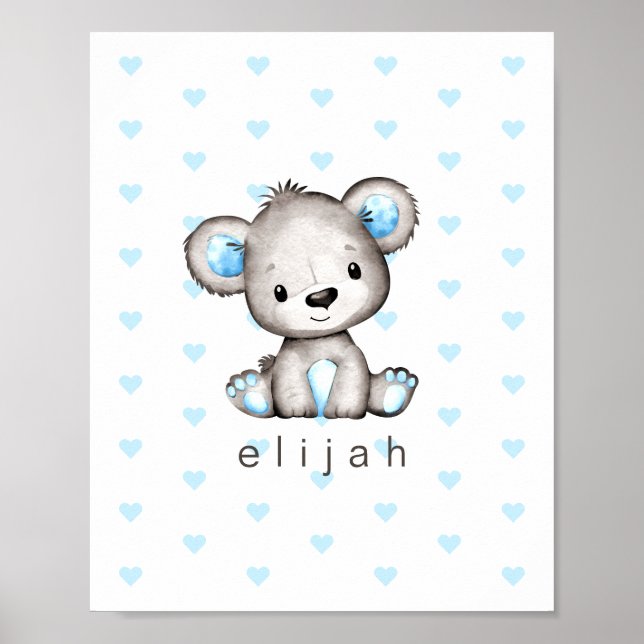 Poster Urso de pelúcia personalizado para menino azul (Frente)